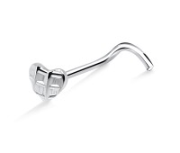 Checked Heart Silver Curved Nose Stud NSKB-05a